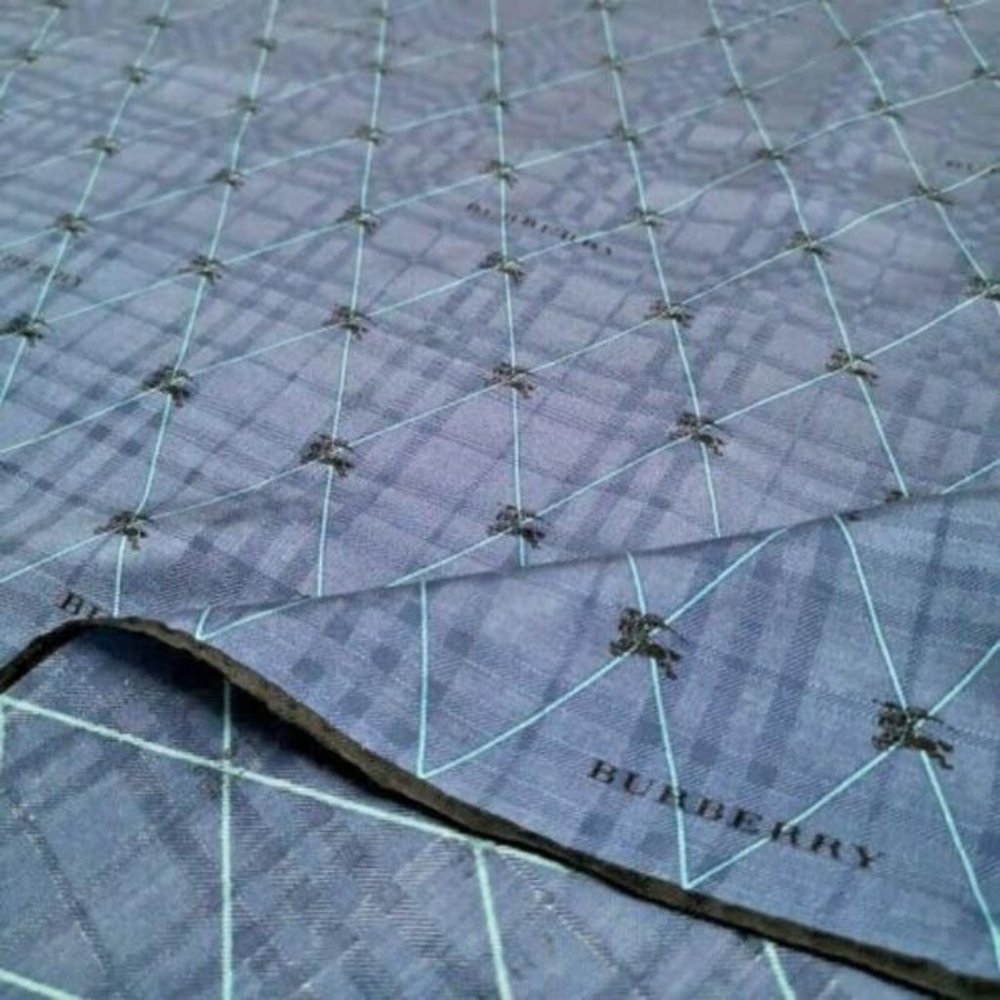 Burberry Blue Black Plaid Jacquard Nova Check Print Silk Scarf - Picture 4 of 5